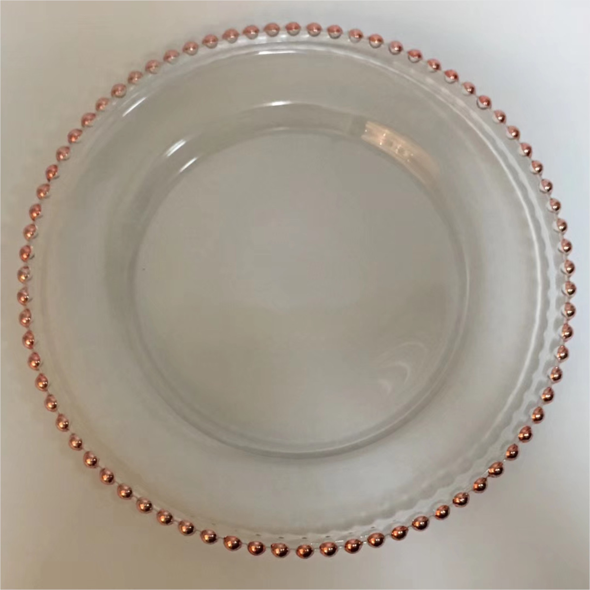 12 Inch Beaded Glass Charger Plate Gold Trim For Wedding Event Supplies