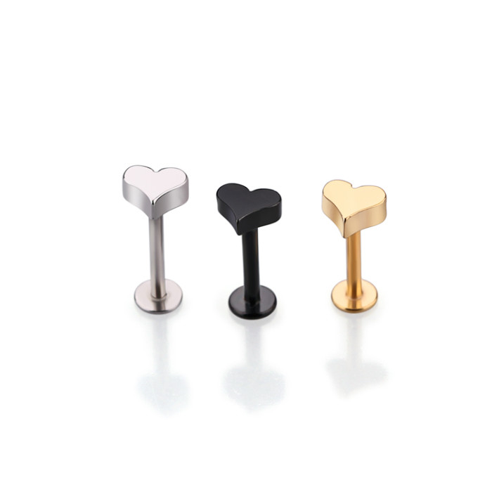 316L Surgical Stainless Steel Internally Threaded Heart Labret Stud Body Piercing Unique Lip Rings