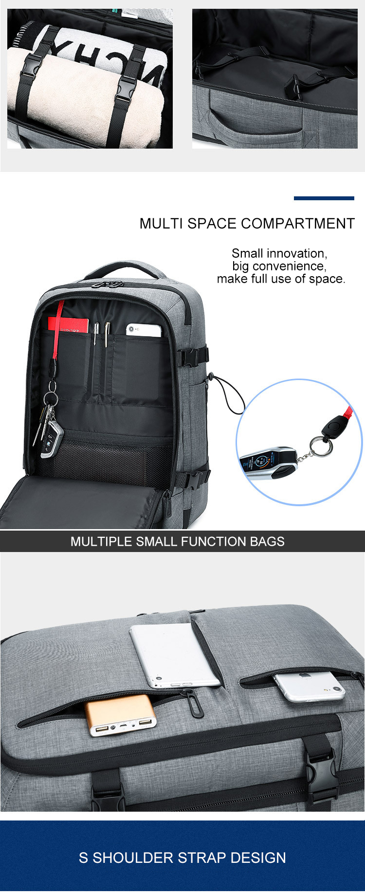 Multifunctional Anti Theft Travel Waterproof Hiking Backpack OEM ODM