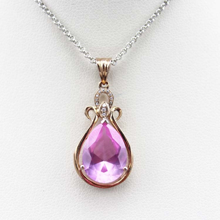 Women 925 Silver Jewelry 10mmx14mm Purple Cubic Zircon Pendant Necklace (PSJ0394)