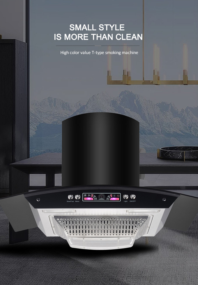 Modern Wall Mount Glass Chimney Hood with LED Lighting Aluminium or Baffle Filter Silver Model A9
