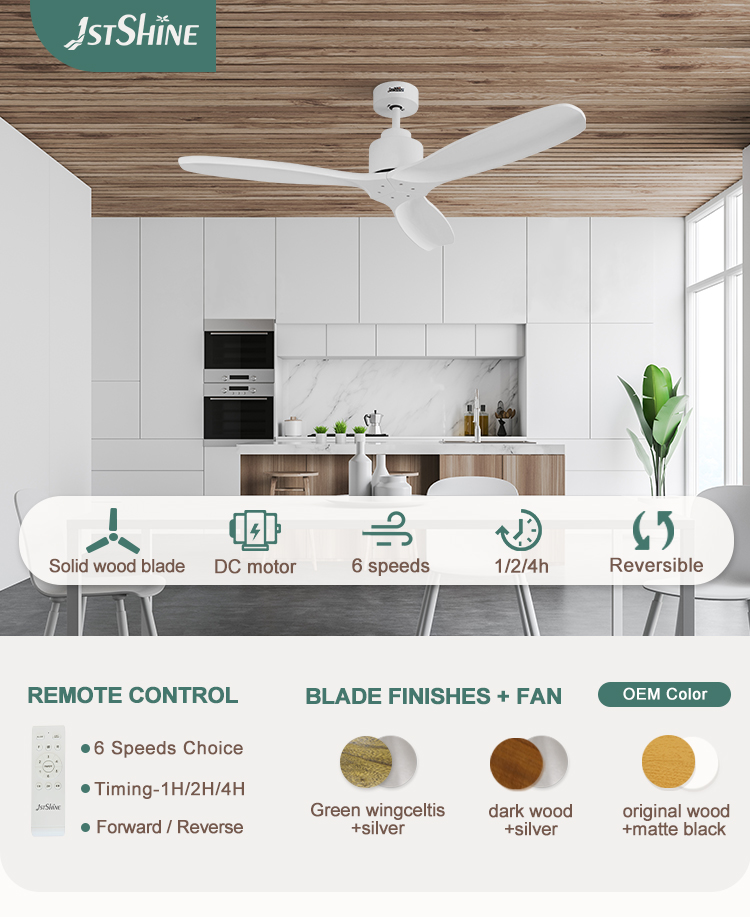 220V 5 Speeds Remote Control Nature Wood Blade Ceiling Fan for Indoor by 1stshine