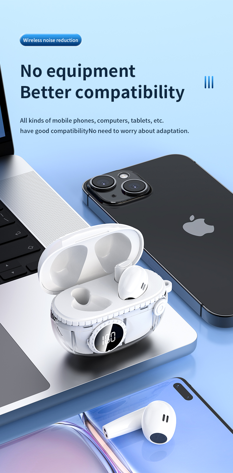 TWS 5.3 Wireless Earbuds In-Ear Headphone with Strong Bass Smart Touch Noise Cancelling