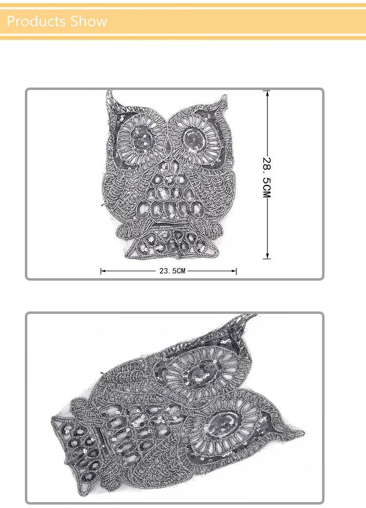 Silver Owl Series Sew On Embroidered Patches Cartoon Cute Image Sequin Material