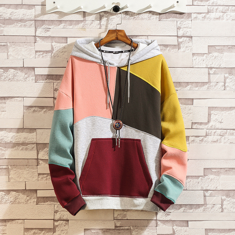 Oversized Sublimation Heavy Weight 60%Cotton Moletons Hooded Drawstring Colorblock Cut Panel Men Sweatshirt