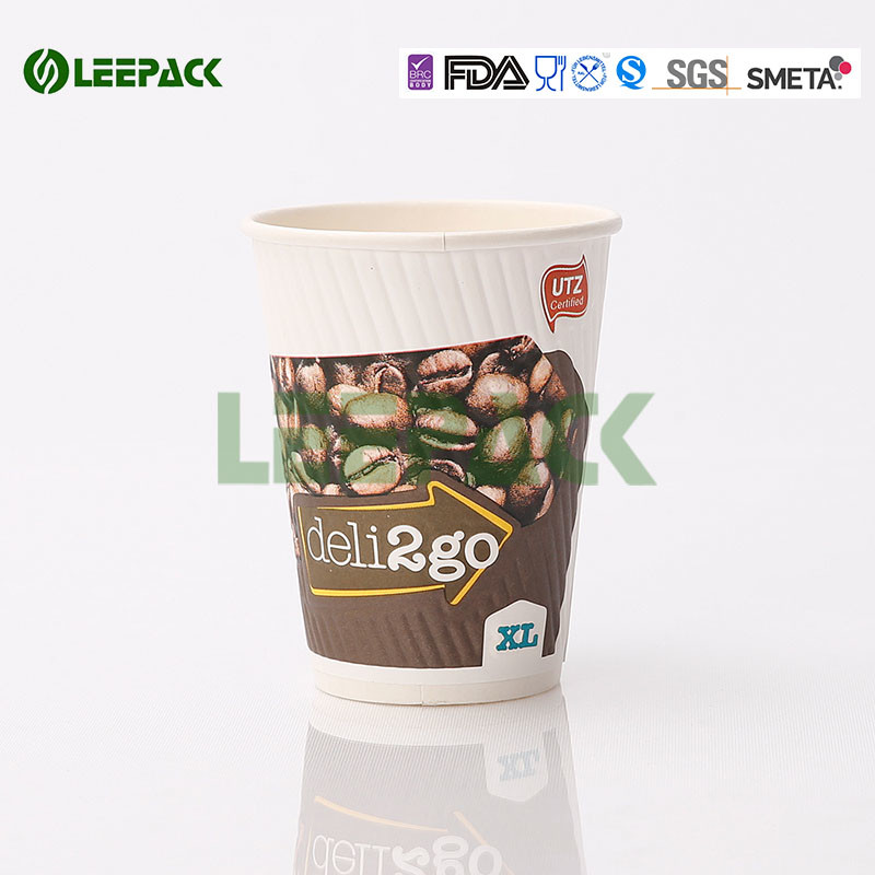 Custom logo printed disposable paper hot drink coffee tea cups with lids wholesale