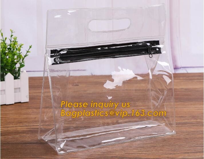 Factory Custom made Environmental PVC clear packaging toy storage handle bag,plastic tote packaging bag with handles fro