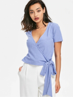 New Fashion Fitness Clothing Women Wrap Ribbed Top