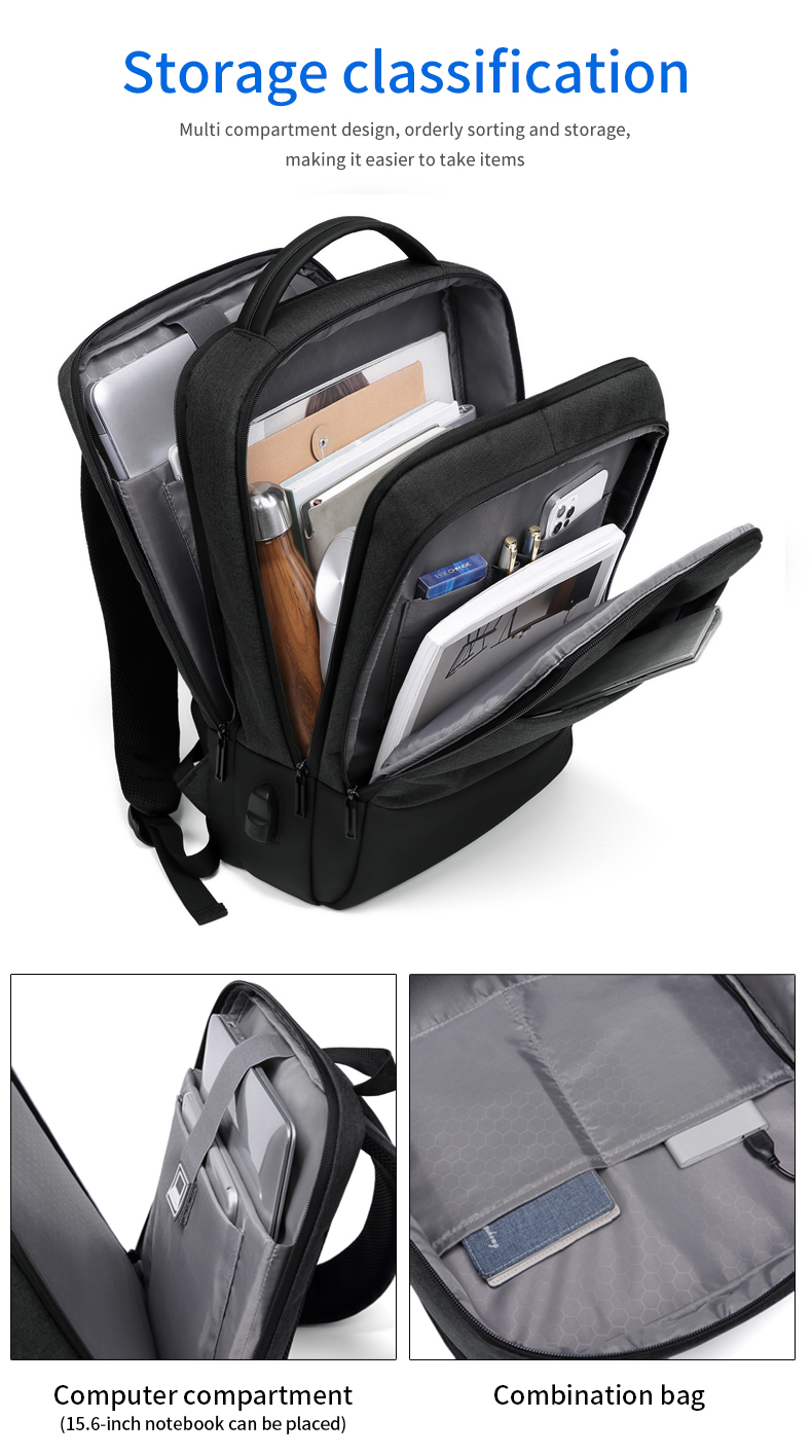 Factory wholesale USB Charging bagpack Notebook waterproof Laptop Back pack leisure travel Backpack bag school backpack