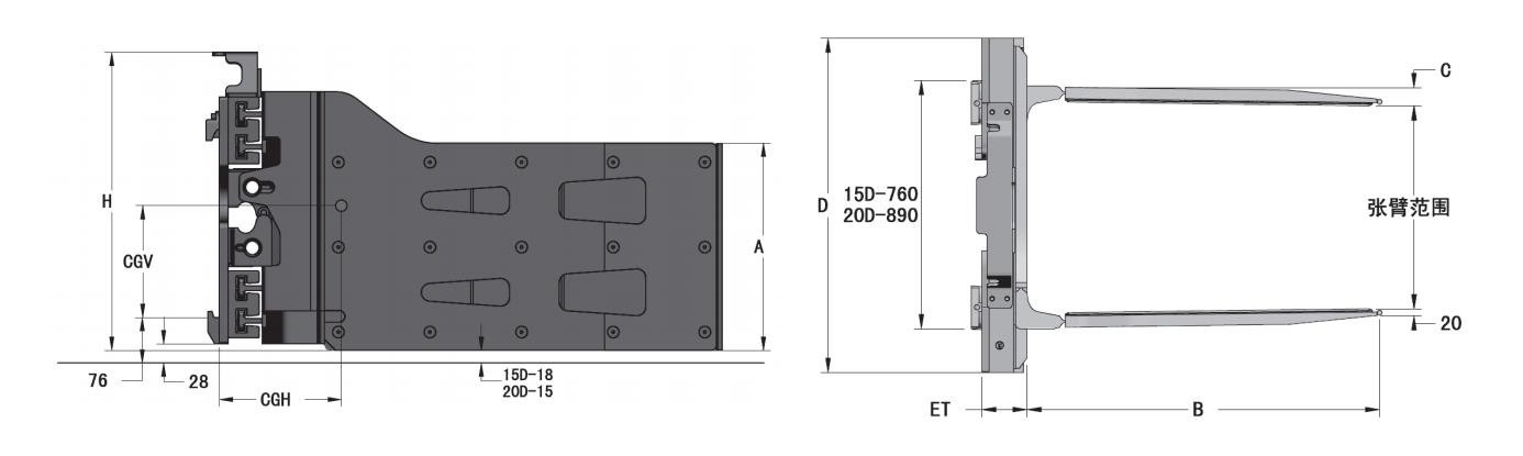 4188lbs Forklift Box Clamp Attachment 665mm Height