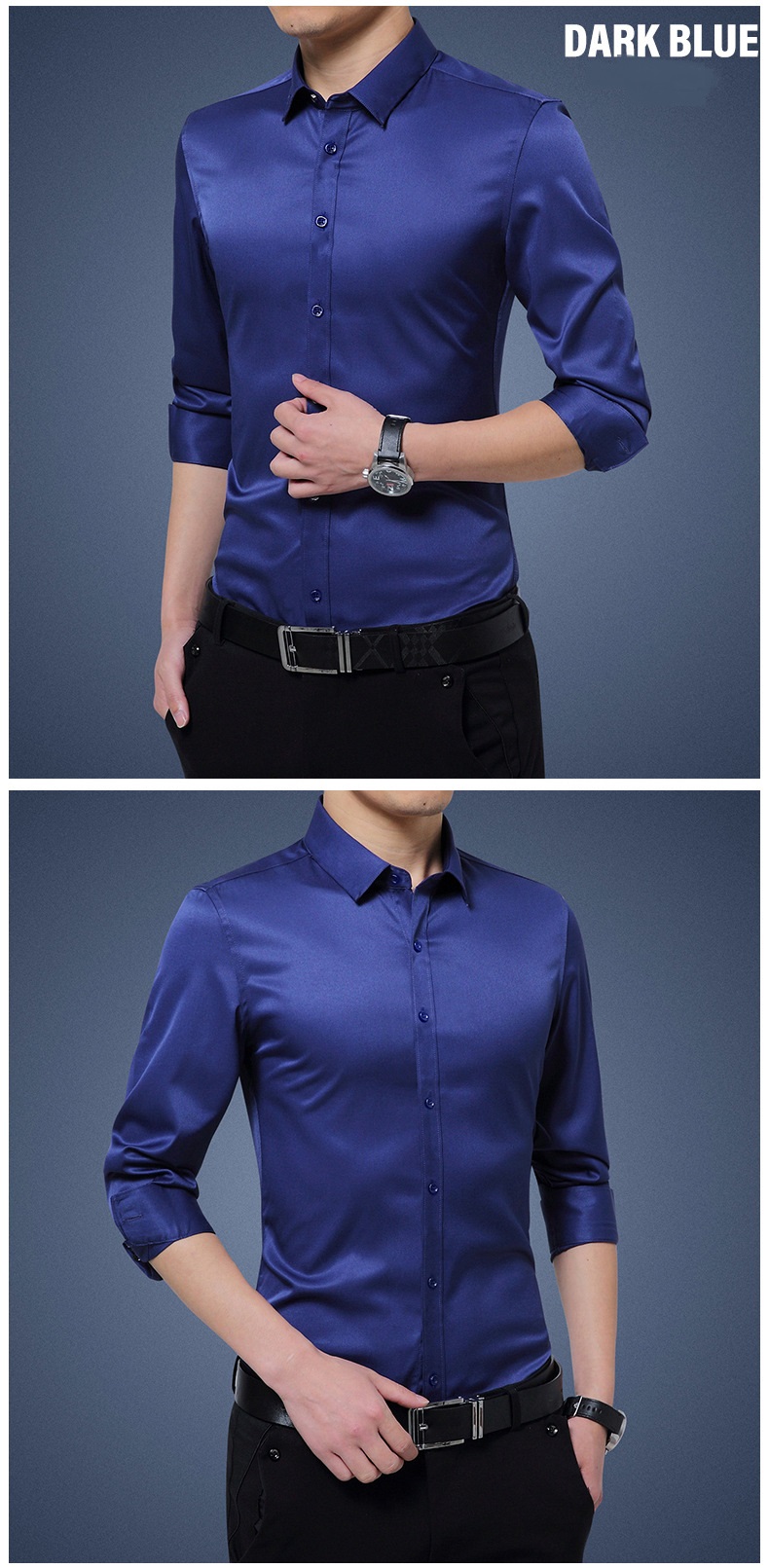 Turn-down Collar Plus Size Men's T-shirts Solid Color Long Sleeve Dress Shirts For Men