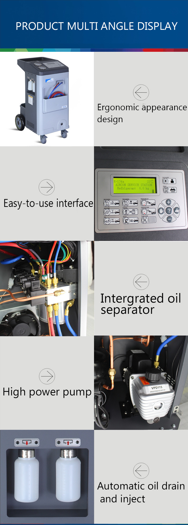 Fully Automatic Auto AC Reclaimer R134a Freon Recovery Machine