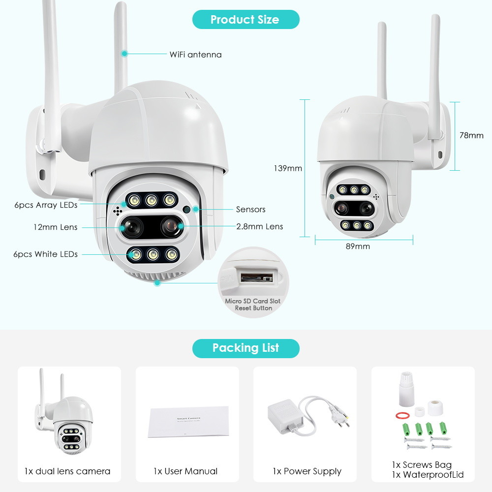 CMOS 2.4G WiFi Wireless Camera System CCTV 10X Zoom Dual Lens
