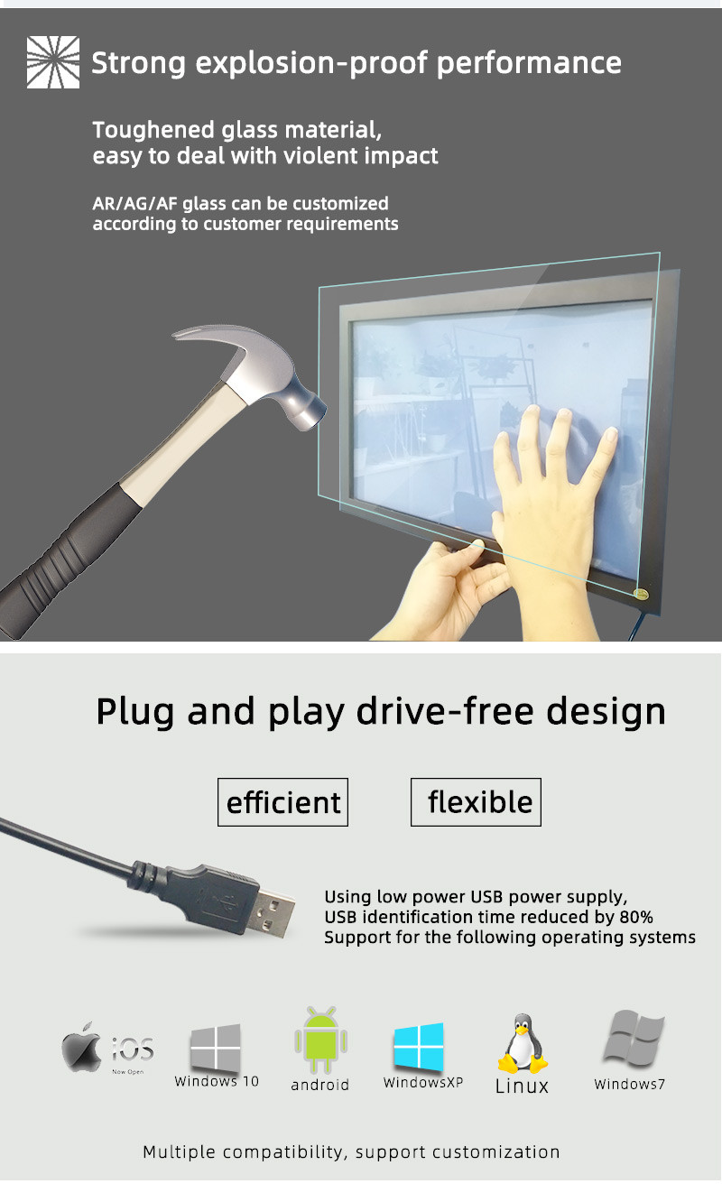 Black IR Touch Screen Panel 10 Points 15.6 Inch With Toughened Glass