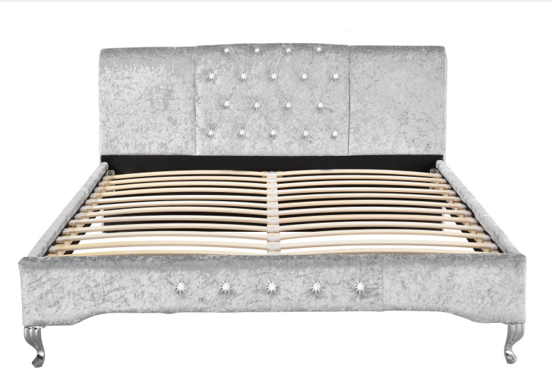 Luxury Duble Size Tufted Storage Bed Lint Sliver Crystal Button European Style