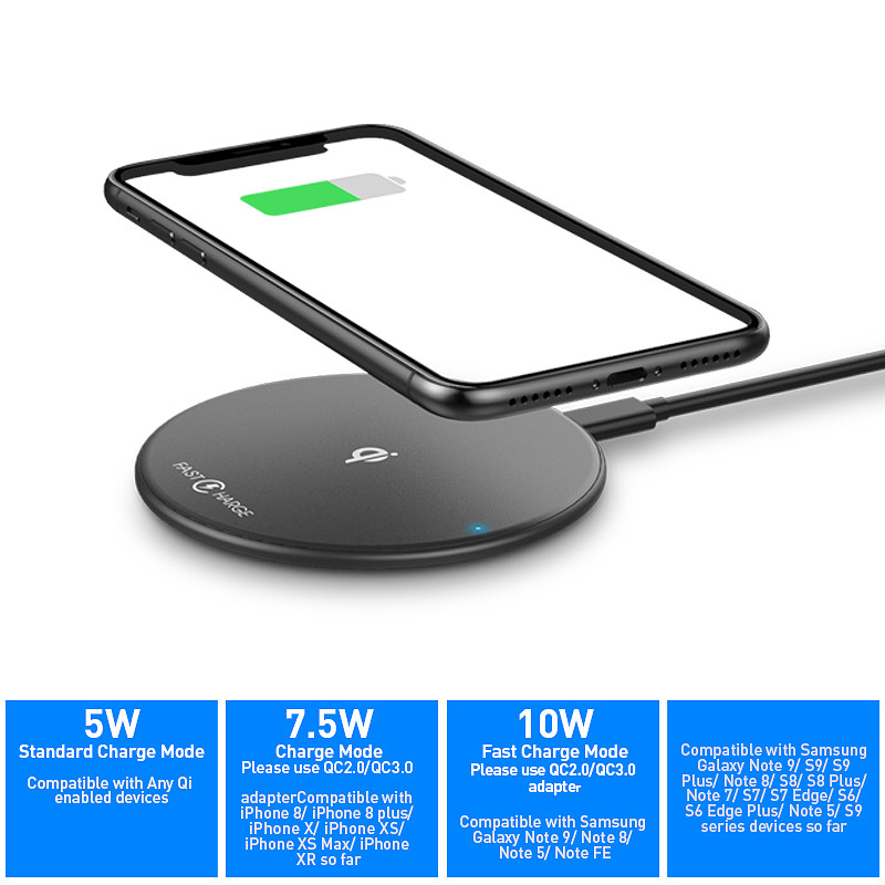 ABS 7mm 3 Coils Qi Wirelss Charging Pad , 10W Wireless Charging Phone Pad White
