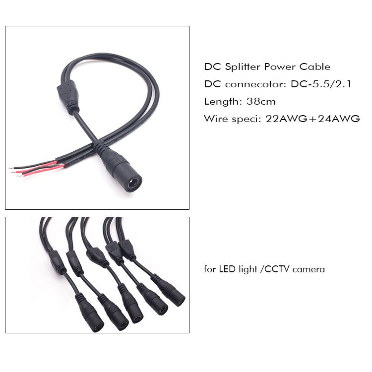 DC Male Female 5.5x2.1mm Jack Splitter Power Extension Cable for LED Light CCTV Camera
