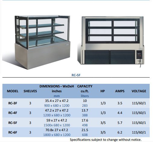 Ambient Temperature Square Glass Dry Bakery Display Case 450L