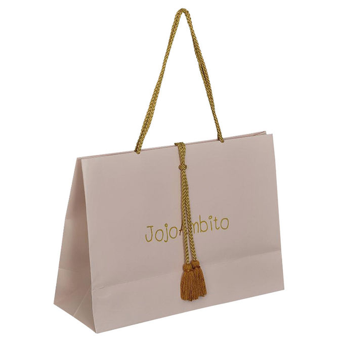 High quality custom gold stamping logo costmetics packaging paper bags with rope handle