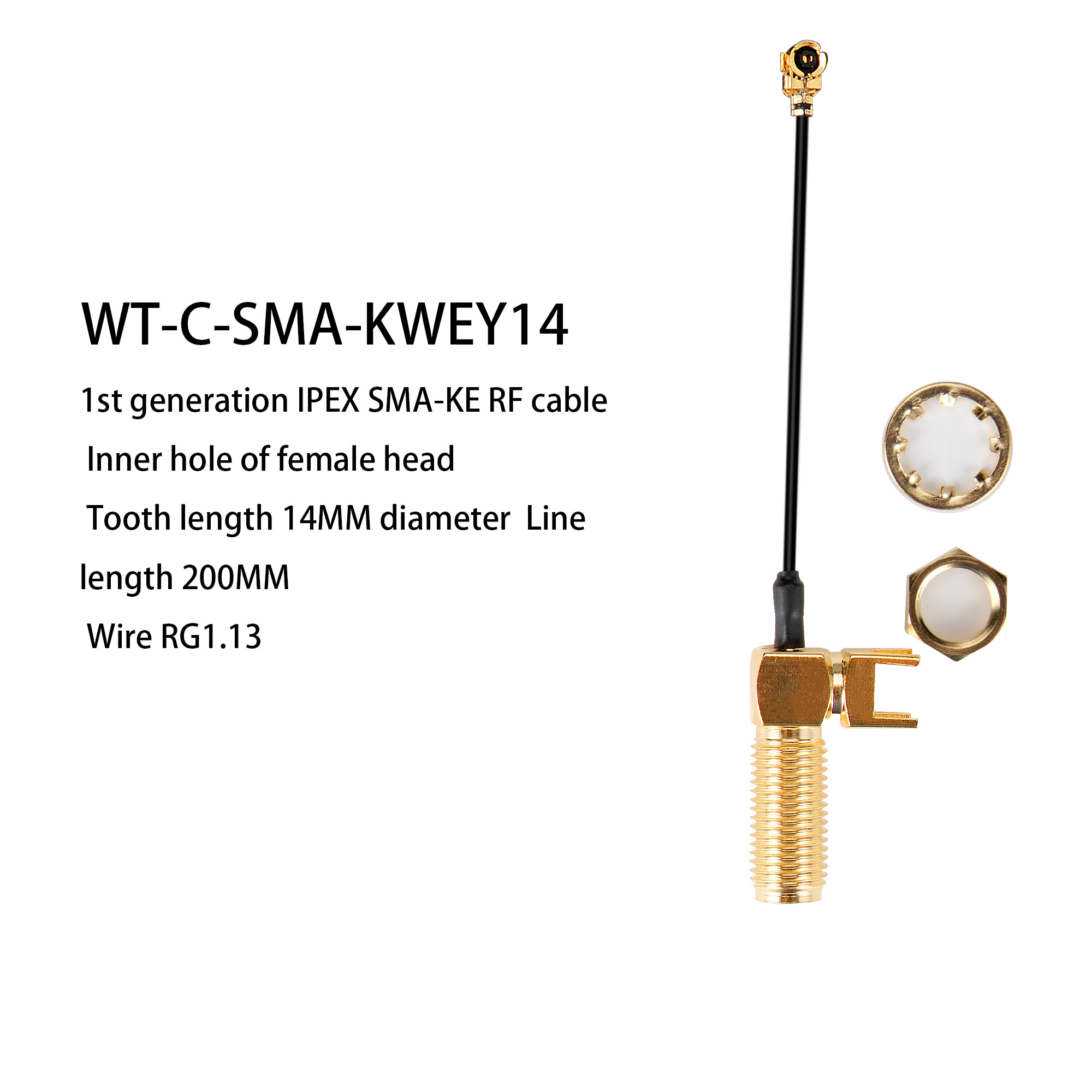 RF Right Angle PCB Mount Inner Bore To IPEX Coaxial Cable Assembly with 200MM Wire Length