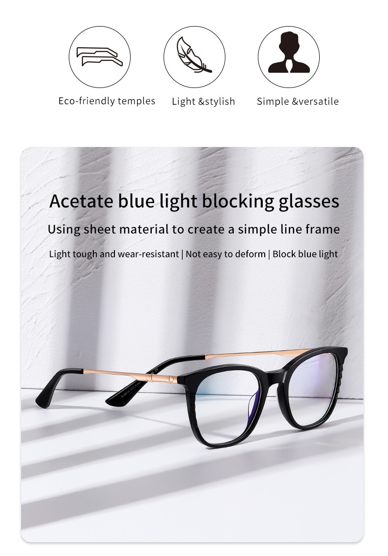 Handmade Acetate Metal Glasses Frame Unisex Square Anti Blue Light