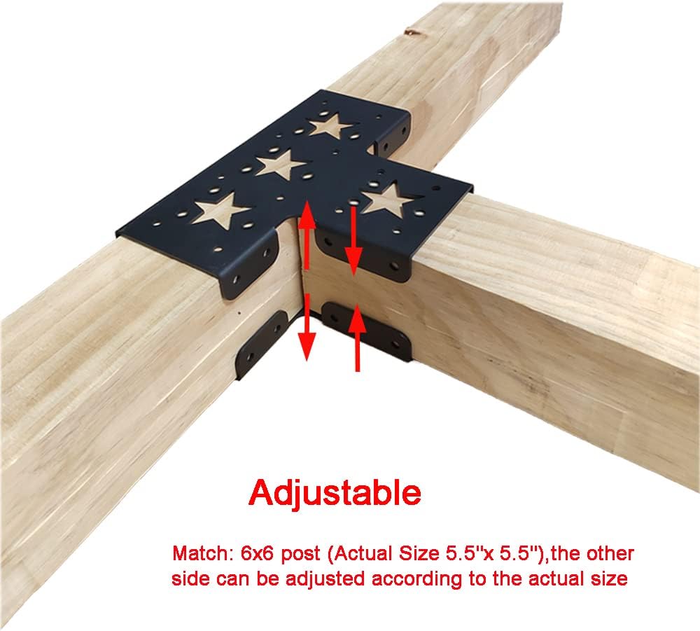 Pergola Corner Extension Brackets Black Powder Coated Adjustable Metal Brackets for Wood Beams