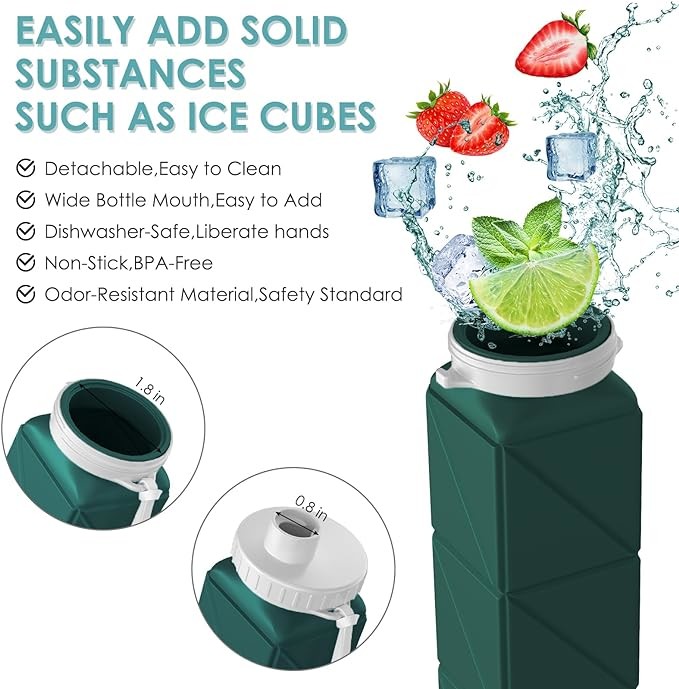 Leek-Proof Collapsible Food Grade BPA Free Silicone Travel Bottles 620ml For Gym Hiking Sports Camp School