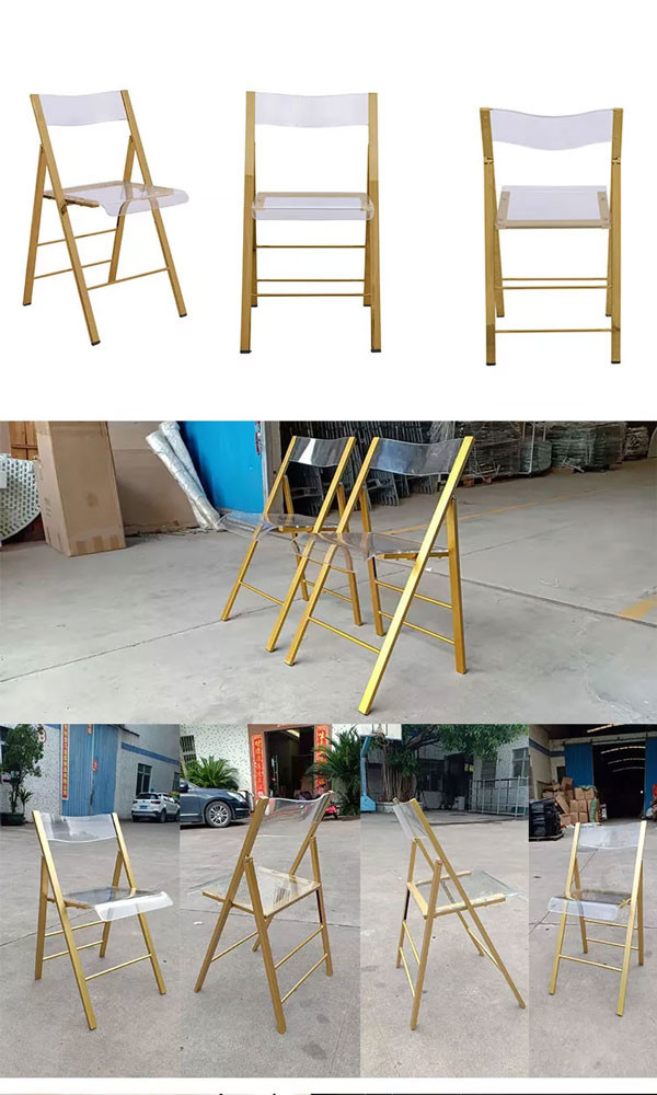 Gold Stainless Steel Frame Transparent Acrylic Chair Folding Wedding Chair For Hotel