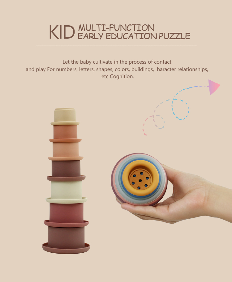 Educational Silicone Stacking Cups For Teething Building Blocks