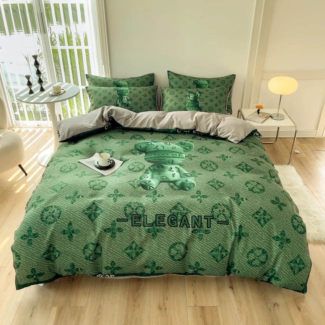 Popularity Cotton 4-In-1 Bedding Set Brown White King Size Duvet Cover Bed Sheet