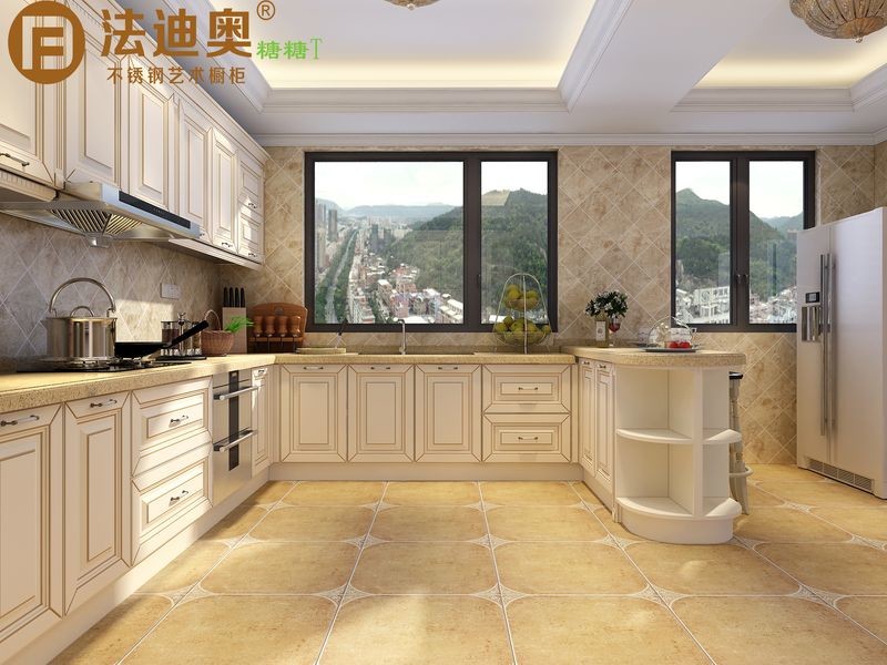 Fadior Classic French Kitchen Cabinets With Elegant Curved Displays And Functional Island