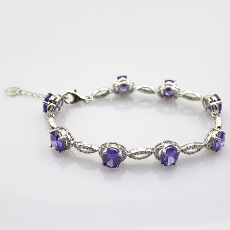Women Jewelry 925 Silver Created 7x9mm Oval Amethyst Cubic Zircon Tennis Bracelet(B05PURPLE)