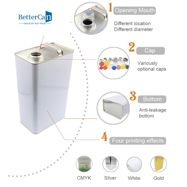 ISO90001 Engine Oil Tin 4 Liter 1 Gallon F Style Metal Packaging Tins With Metal Lid