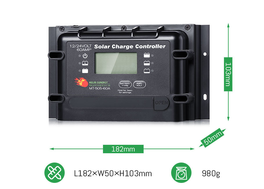 60A PWM Digital Solar Charge Controller 12V 24V With Remote Display