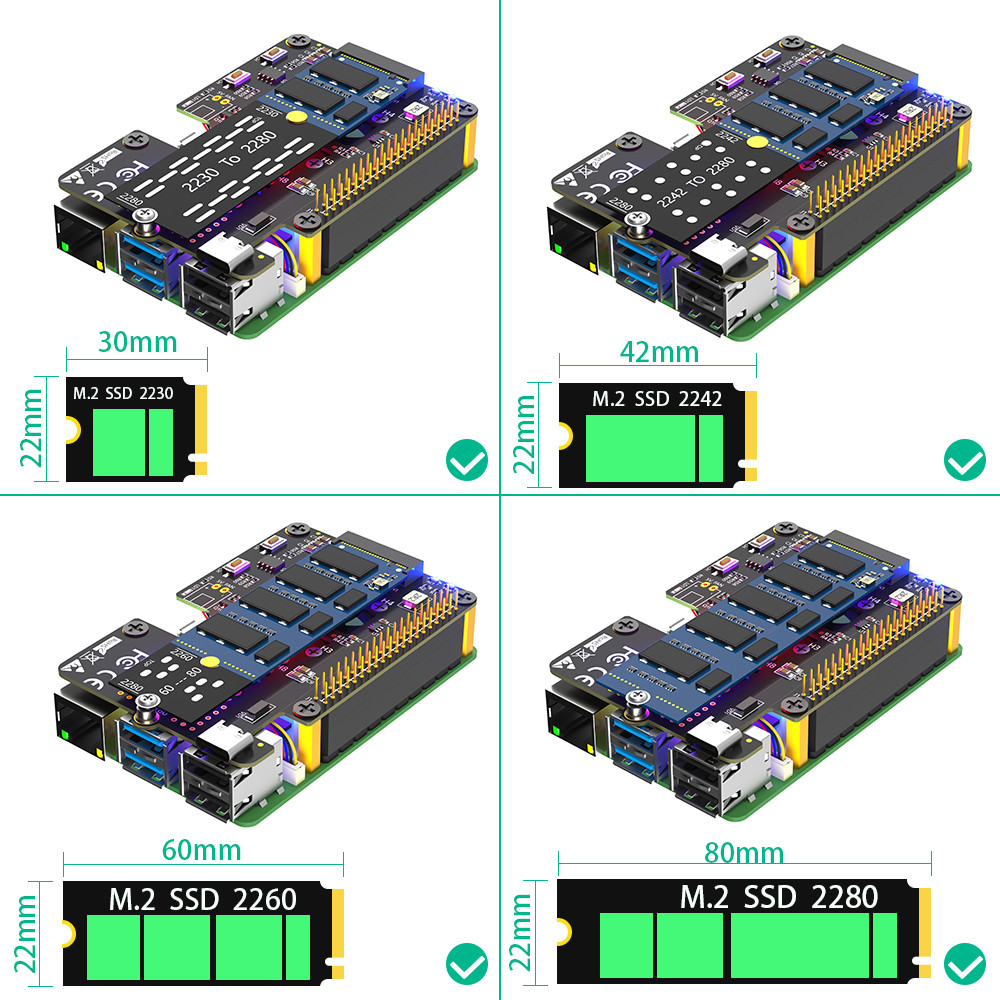 3 In 1 Combo M.2 NVMe SSD To PCI-E Adapter For Raspberry Pi 5