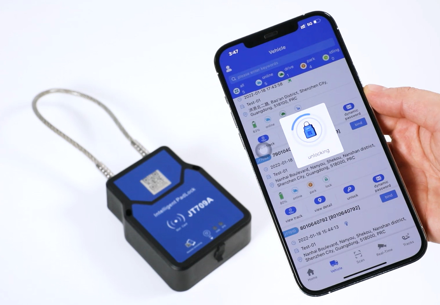 Secure Your Cargo JT709A GPS Tracking Padlock Unlock QR Code Bluetooth RFID SMS