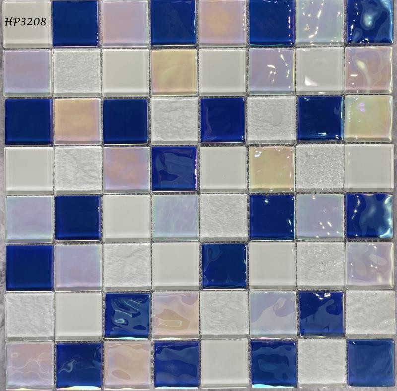 Waterproof Glass Swimming Pool Mosaic Tiles 303x303mm Mesh Mounted