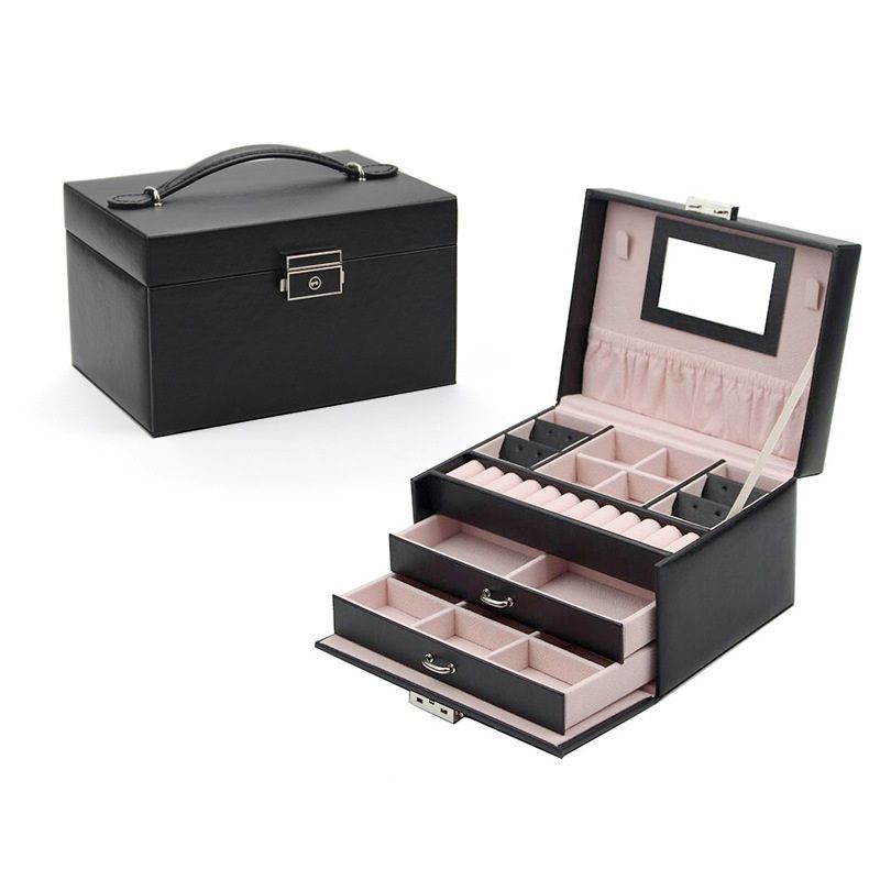 Premium Custom Logo Cardboard Genuine PU Leather Square Ring Bracelet Watch Gift Packing Jewelry Jewellery Set Packaging Display Box with EVA Foam Insert