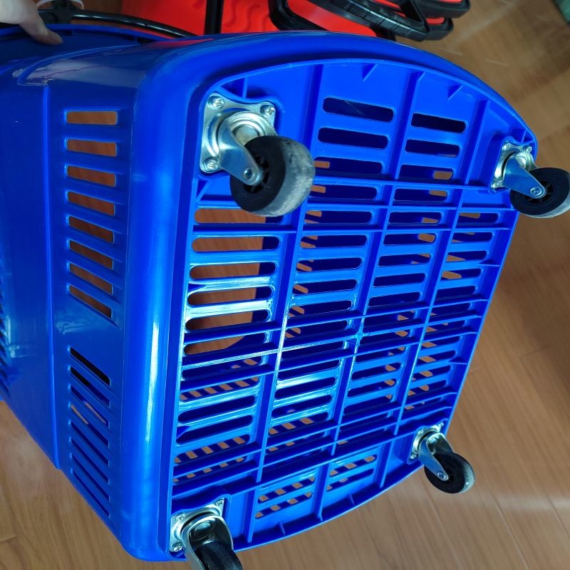 Collapsible Shopping Trolley Plastic Cart Market Tote Basket For Shop With Wheels