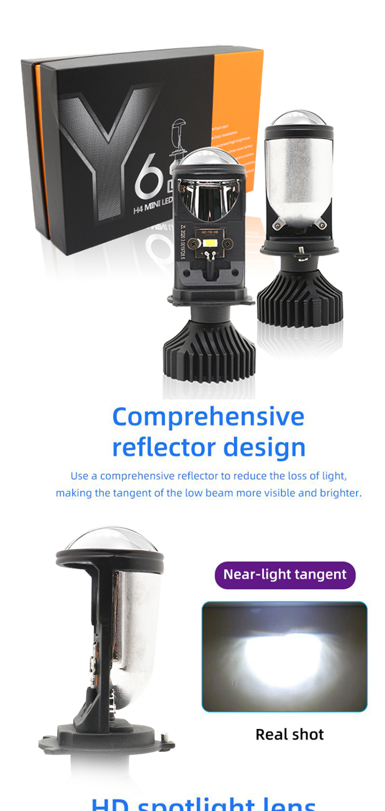 Y6 Mini H4 Bi LED Car Headlight Bulb Auto Lighting System Projector Lens