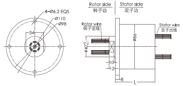 f086 series F086 Series Waterproof Slip Ring(OD 86mm,IP65) slip ring Drawing 