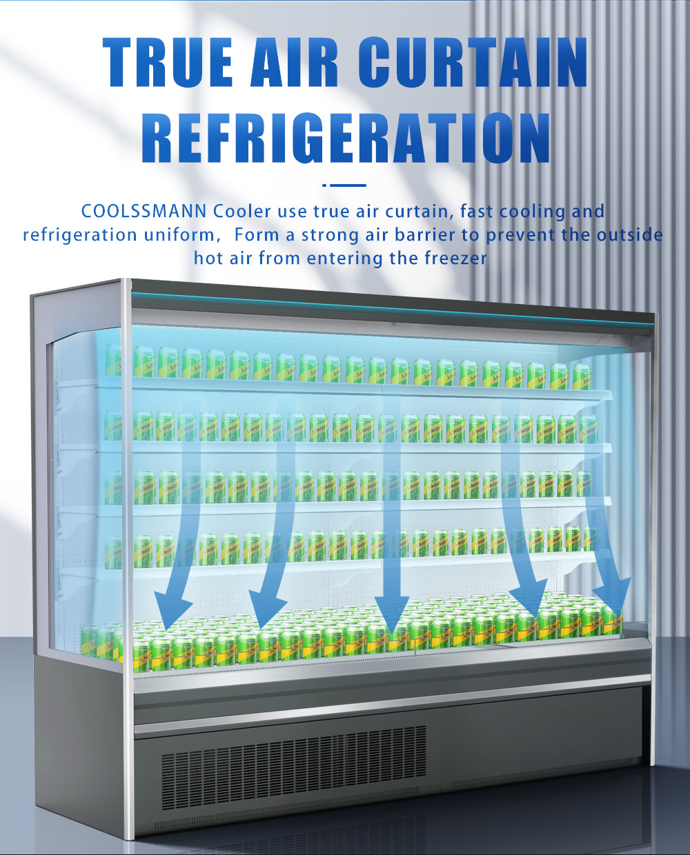 Vegetable Display Case Refrigerator , 4 Layers 1.98m Height LED Open Front Chiller