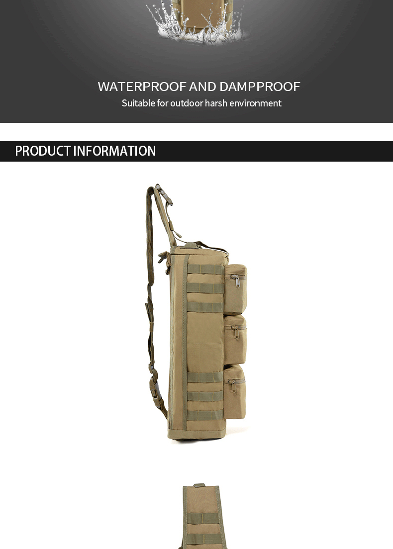 Comfortable Inclined Shoulder Backpack Khaki Bag with External Frame and Three Pockets