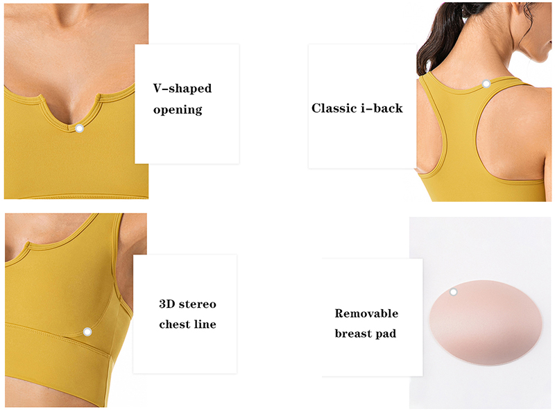 Women V Neck Nylon Sports Bras With Removable Pads Quick Drying