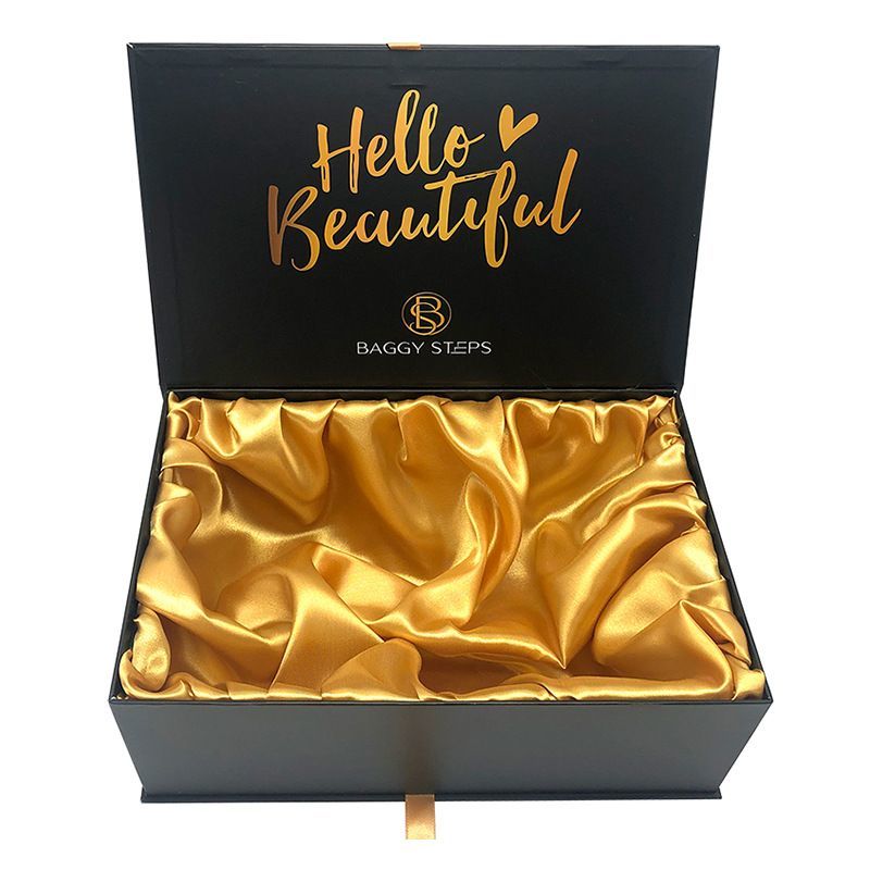 Customized Luxury Cardboard Paper Wig Hair Extension Magnetic Folding Packaging Boxes Premium Ribbon Art Packing Box with Sponge Lining