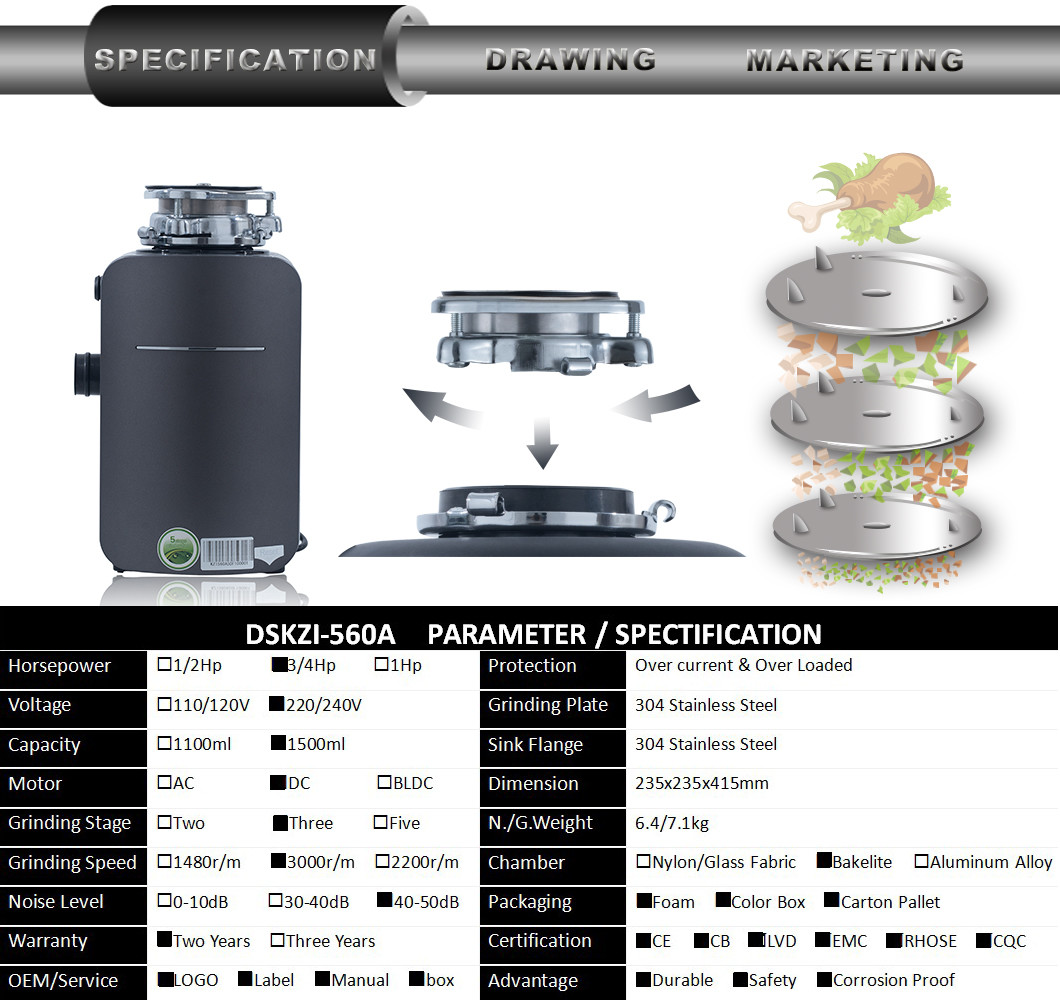 DSKZI New Kitchen Food Garbage Processor Disposal Crusher DC motor white color with remote control
