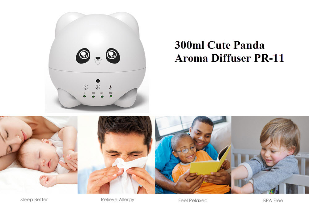 Cute panda Essential Oils Diffuser 300ml Cool Mist Air Mini Humidifier Ultrasonic Aromatherapy 7 LED Colored Light