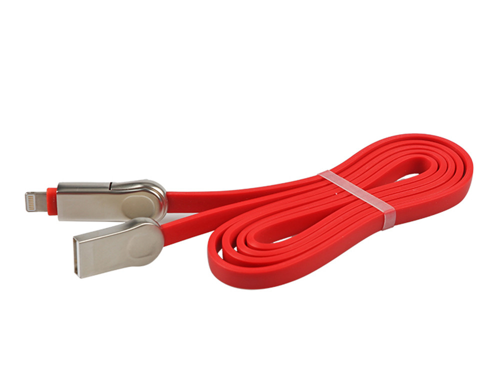Android Zinc Alloy USB Extension Cable Metal Head Flat 3D For IPhone TPE