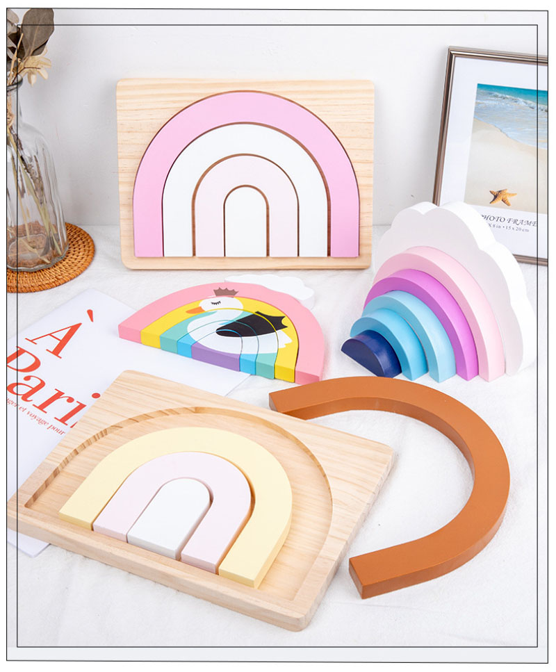 Non Toxic 22cm Rainbow Stacker Wood Montessori Creative Wood Toys