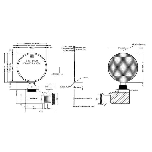 1.39 Inch Round AMOLED Display 454*454 SPI/QAD-SPI Interface Driving IC RM69330